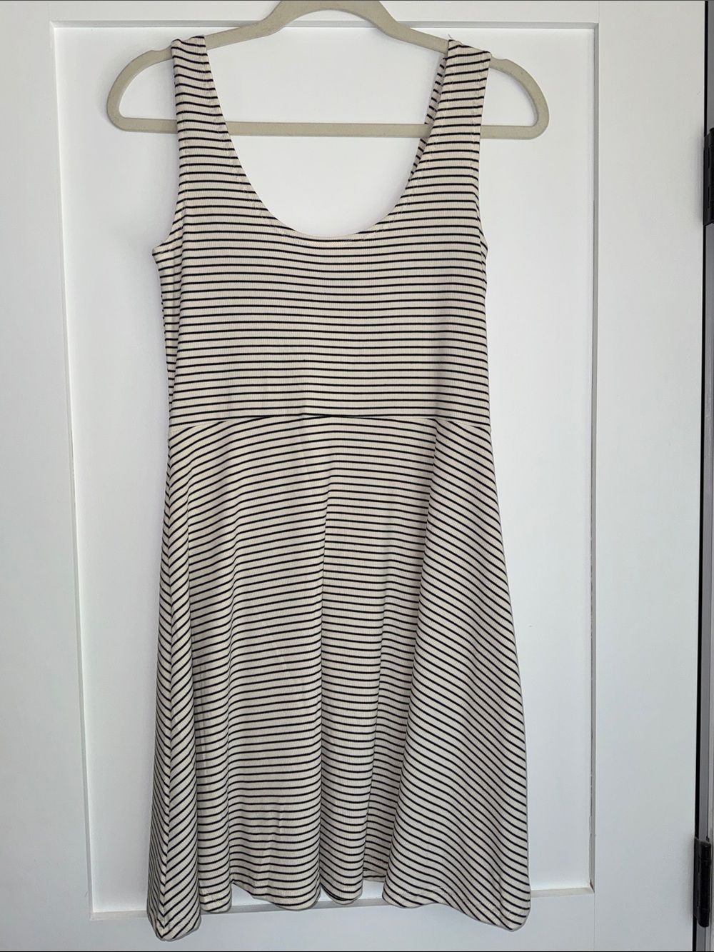 Angie Striped rib knit Skater Dress in Ivory and Black NWT